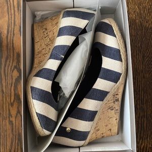 Life Stripe Navy Striped Wedge Heels Size 8.5